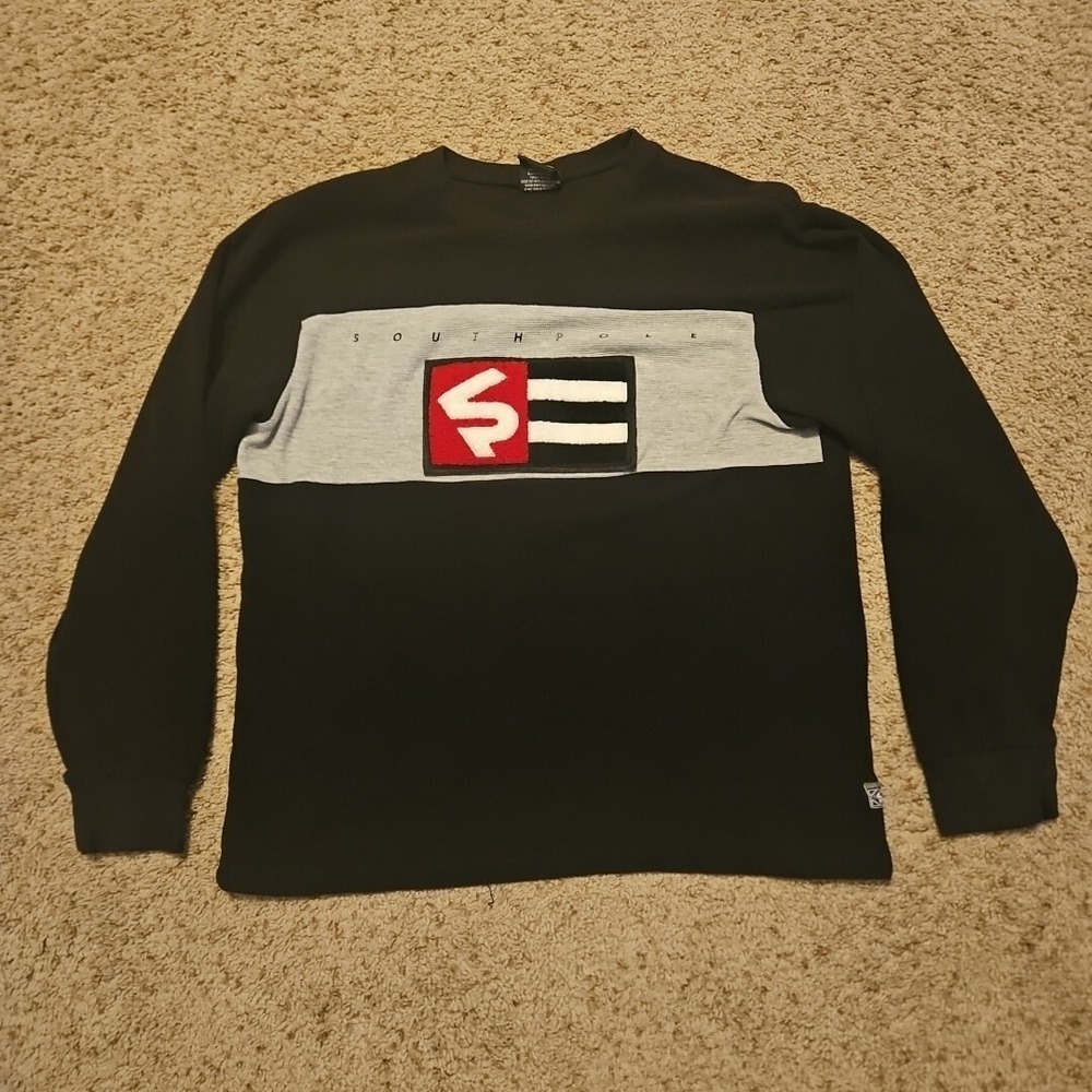 Southpole Shirt Mens Medium Waffle‎ Thermal Black Gray